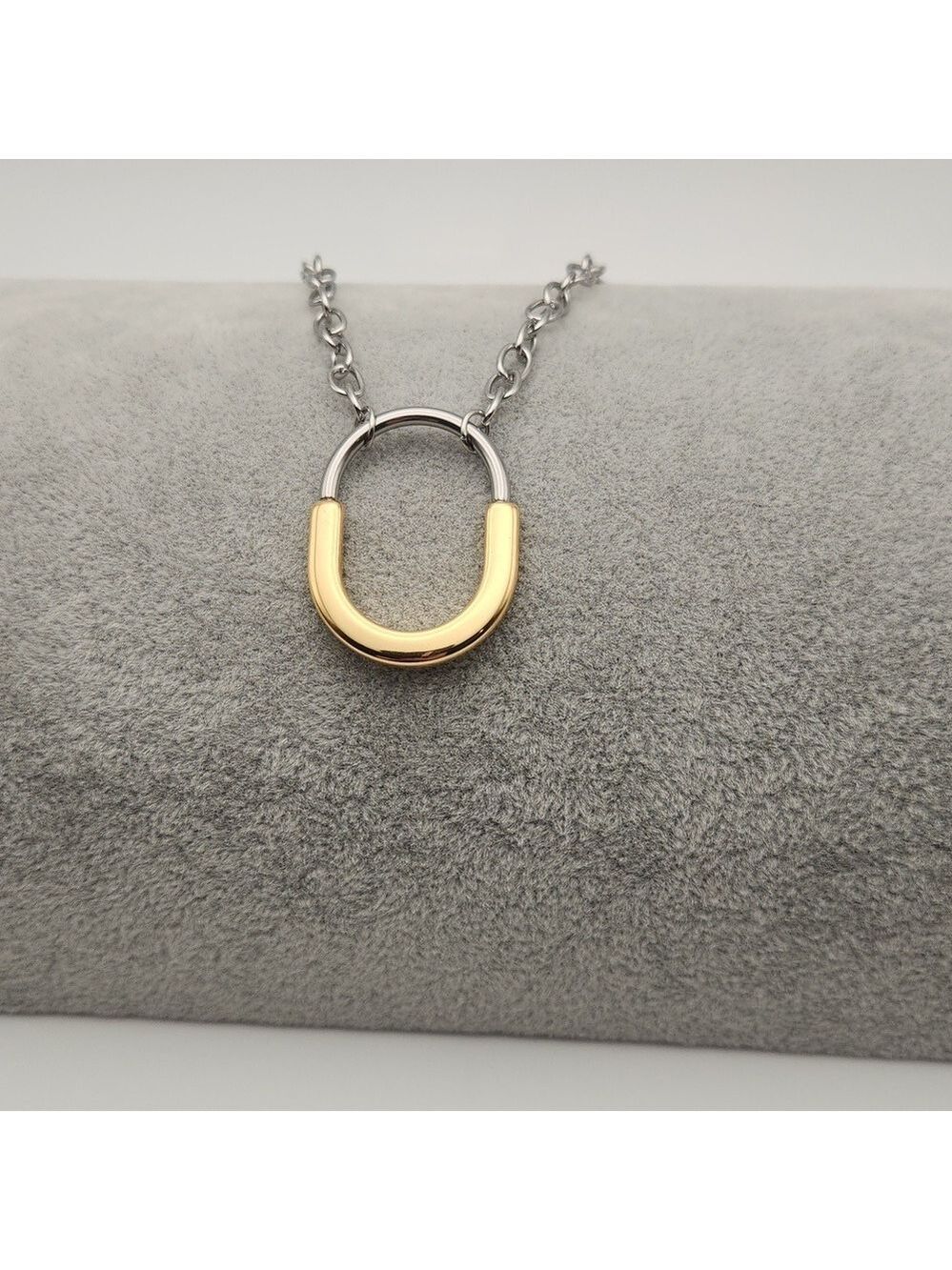 Dual Toned 18k Gold Plated Stainless Steel Padlock Style Chain Necklace.